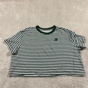Nike Shirt Womens XL Green Preppy Cropped Soft Cotton Loose Fit School Striped